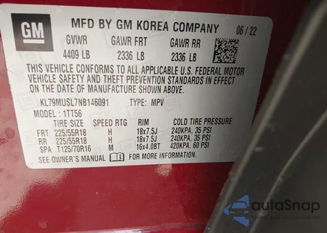 2022 Chevrolet Trailblazer Awd Rs z USA, uszkodzony, nr VIN KL79MUSL7NB146091